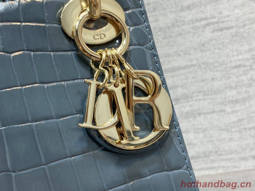MINI LADY DIOR BAG Cannage crocodile Calfskin C0966 blue MINI LADY DIOR BAG Cannage crocodile Calfskin C0966 blue