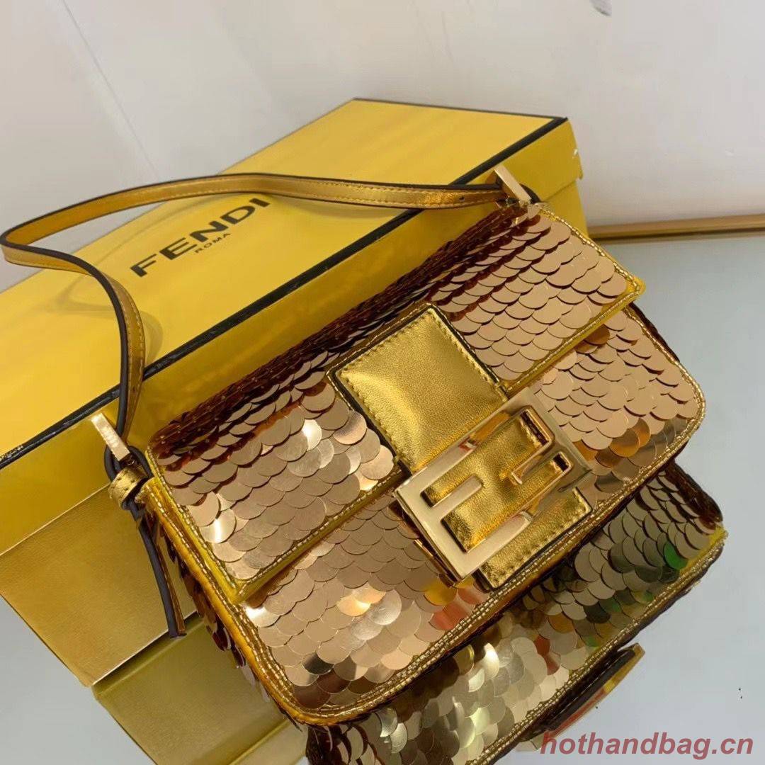 Fendi FF Baguette mini Gold Metal Sequin Embroidery Bag 2016 Gold