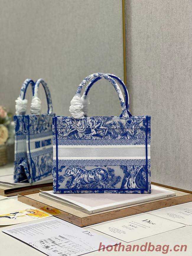 SMALL DIOR BOOK TOTE Blue Toile de Jouy Reverse Embroidery M1265ZRGO