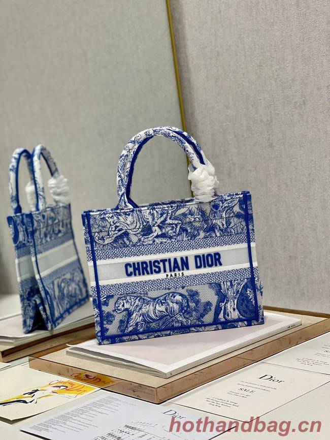 SMALL DIOR BOOK TOTE Blue Toile de Jouy Reverse Embroidery M1265ZRGO
