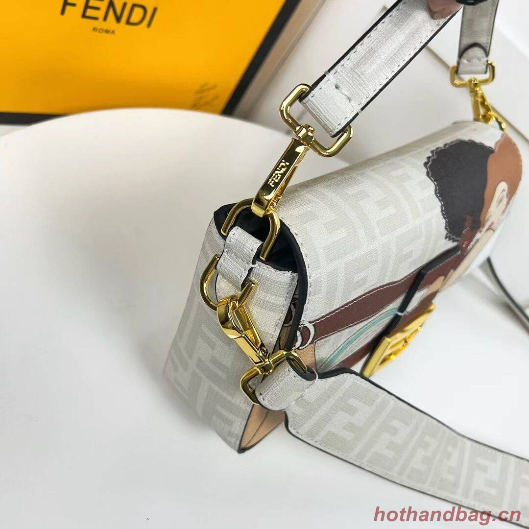 Fendi FF glazed fabric bag with inlay Baguette F0705 gray Fendi FF glazed fabric bag with inlay Baguette F0705 gray