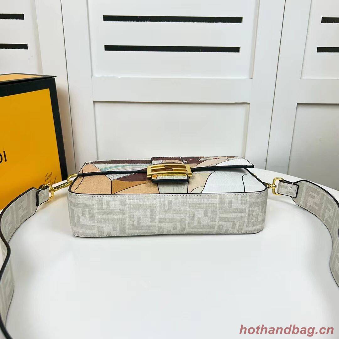 Fendi FF glazed fabric bag with inlay Baguette F0705 gray Fendi FF glazed fabric bag with inlay Baguette F0705 gray