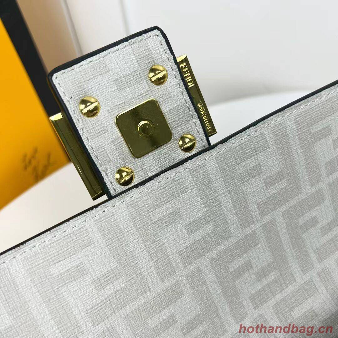 Fendi FF glazed fabric bag with inlay Baguette F0705 gray Fendi FF glazed fabric bag with inlay Baguette F0705 gray