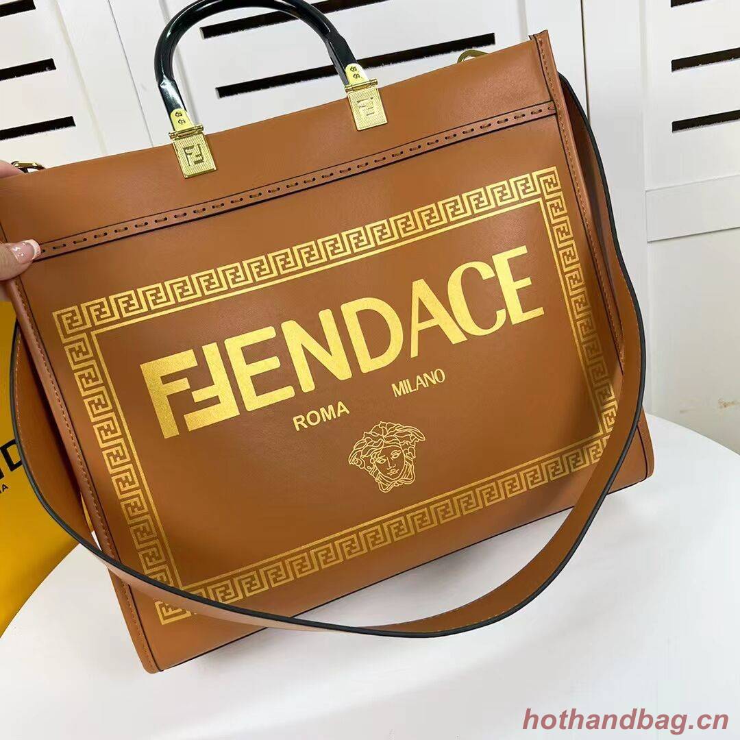 Fendi Sunshine Medium Fendace Printed leather Logo shopper 8BH386A brown Fendi Sunshine Medium Fendace Printed leather Logo shopper 8BH386A brown