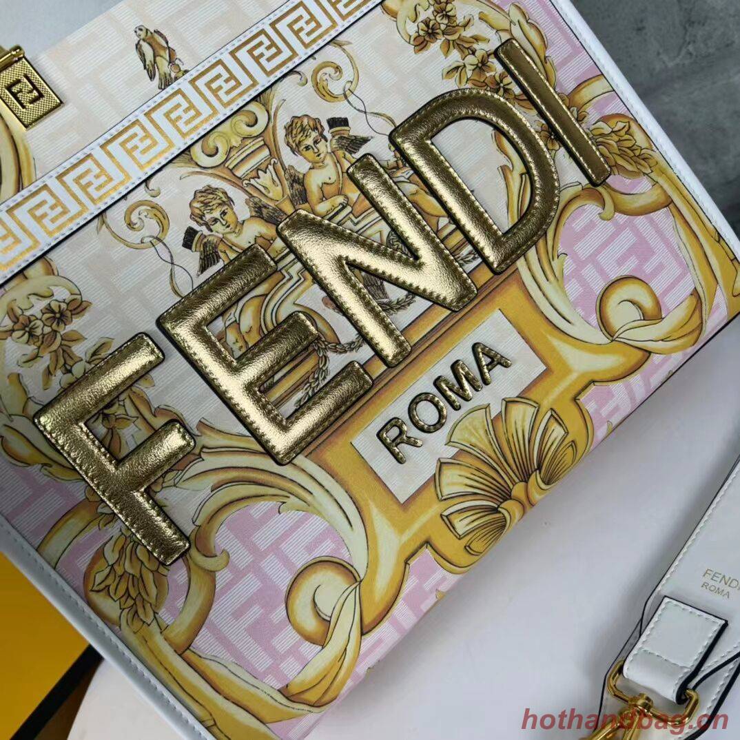 Fendi Sunshine Medium Fendace Printed white leather shopper 8BH386A Fendi Sunshine Medium Fendace Printed white leather shopper 8BH386A