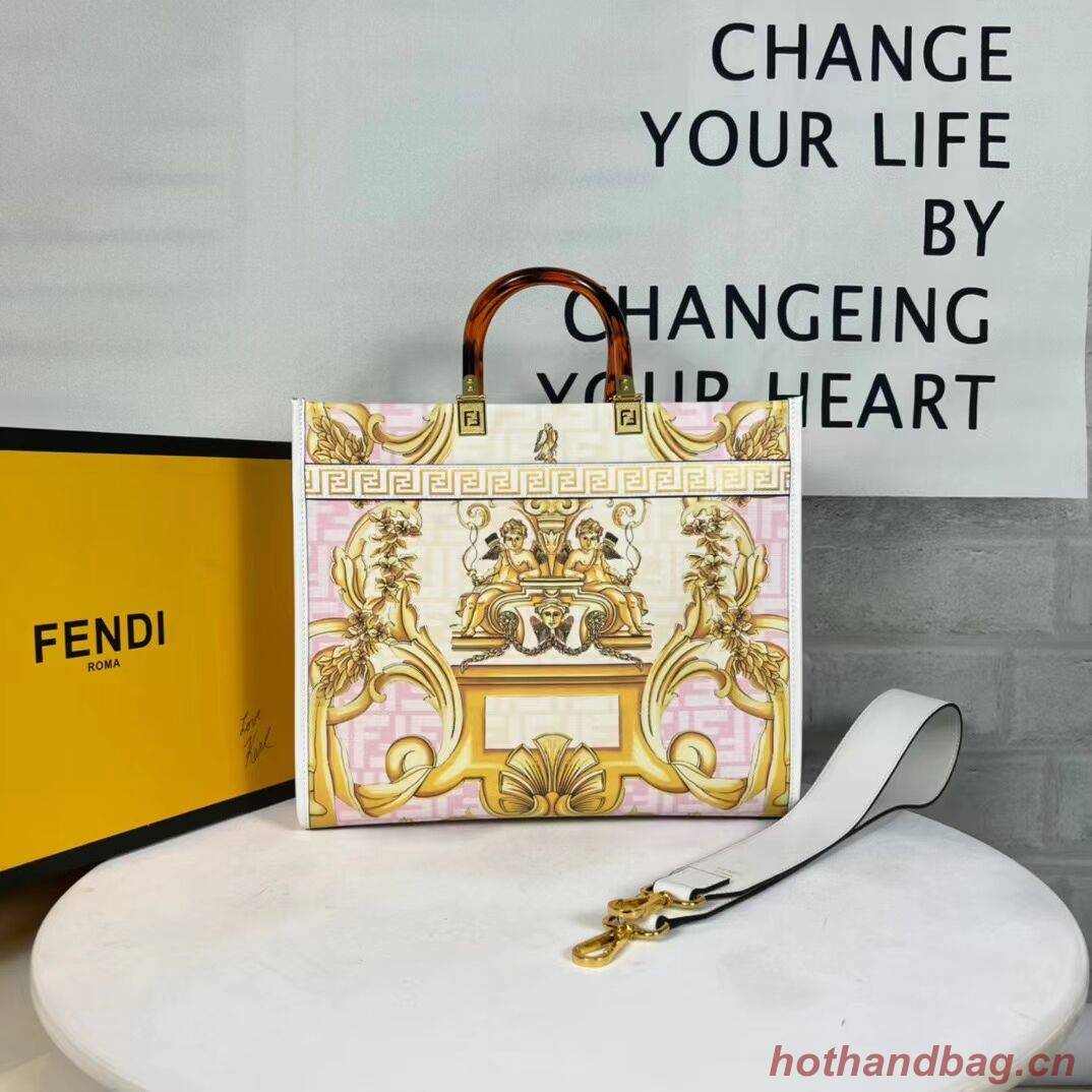 Fendi Sunshine Medium Fendace Printed white leather shopper 8BH386A Fendi Sunshine Medium Fendace Printed white leather shopper 8BH386A