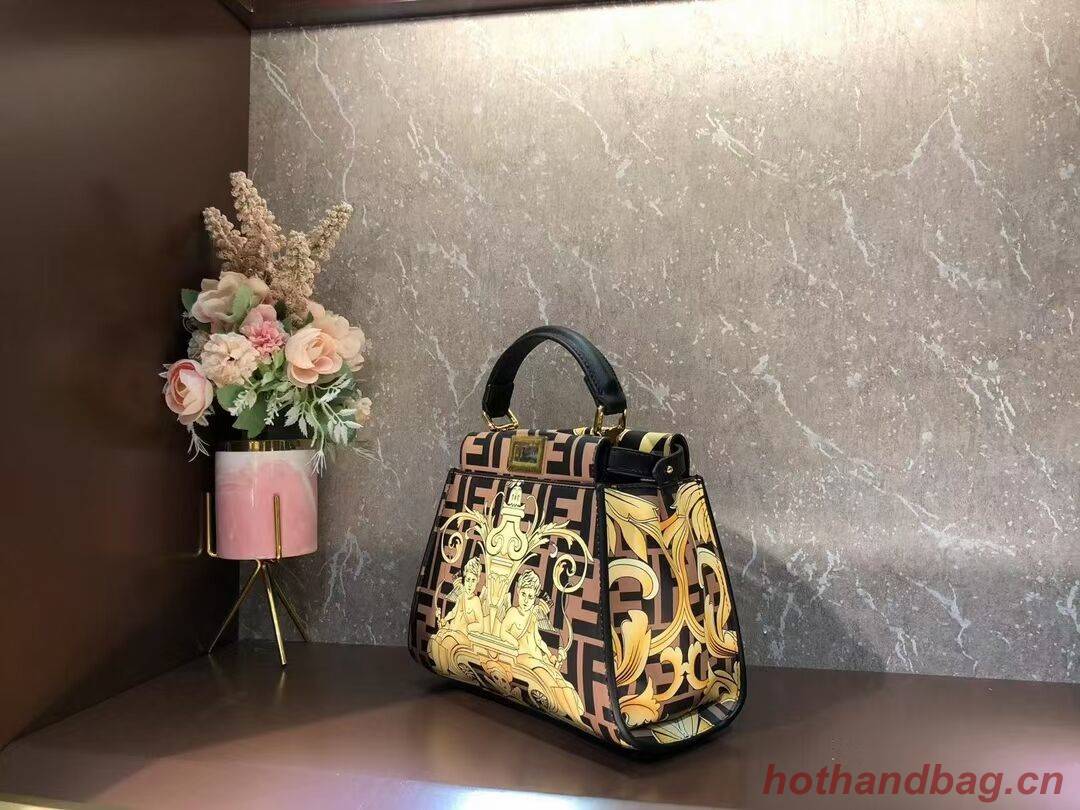 Fendi mini Peekaboo printed silk bag bag F1952 brown Fendi mini Peekaboo printed silk bag bag F1952 brown