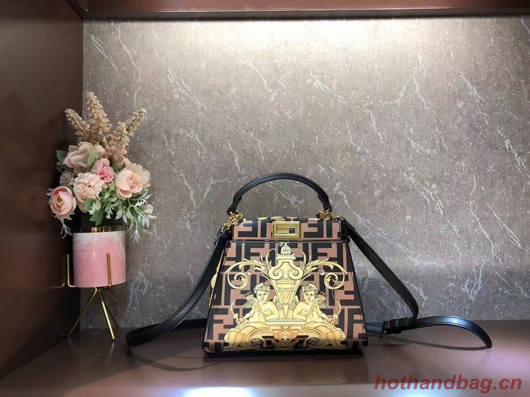 Fendi mini Peekaboo printed silk bag bag F1952 brown Fendi mini Peekaboo printed silk bag bag F1952 brown