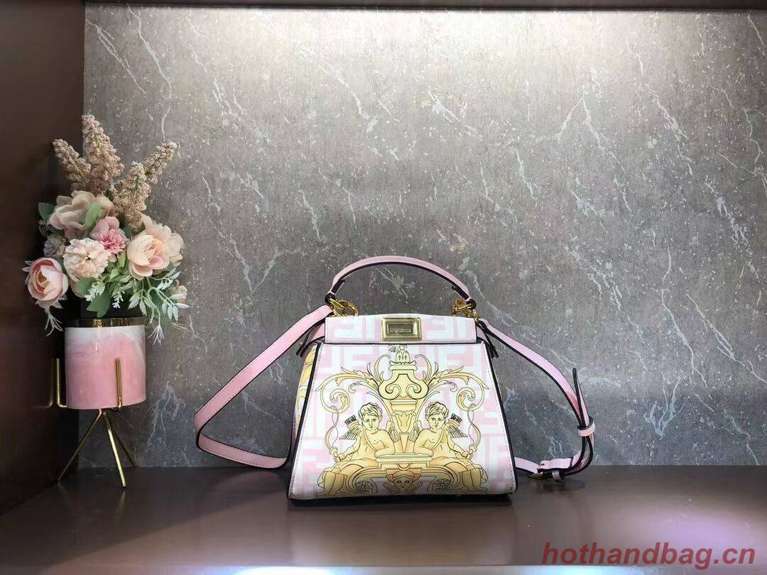 Fendi mini Peekaboo printed silk bag bag F1952 pink Fendi mini Peekaboo printed silk bag bag F1952 pink