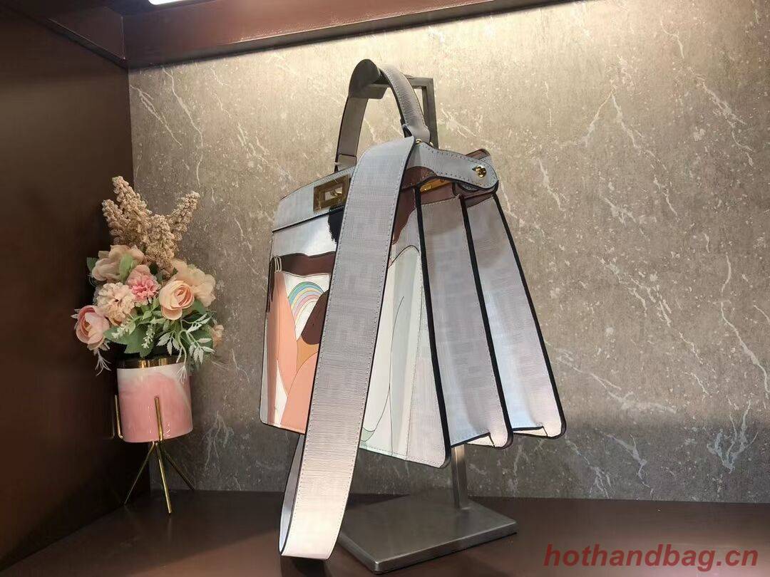 Fendi Peekaboo ISeeU FF printed silk bag F1983 white Fendi Peekaboo ISeeU FF printed silk bag F1983 white