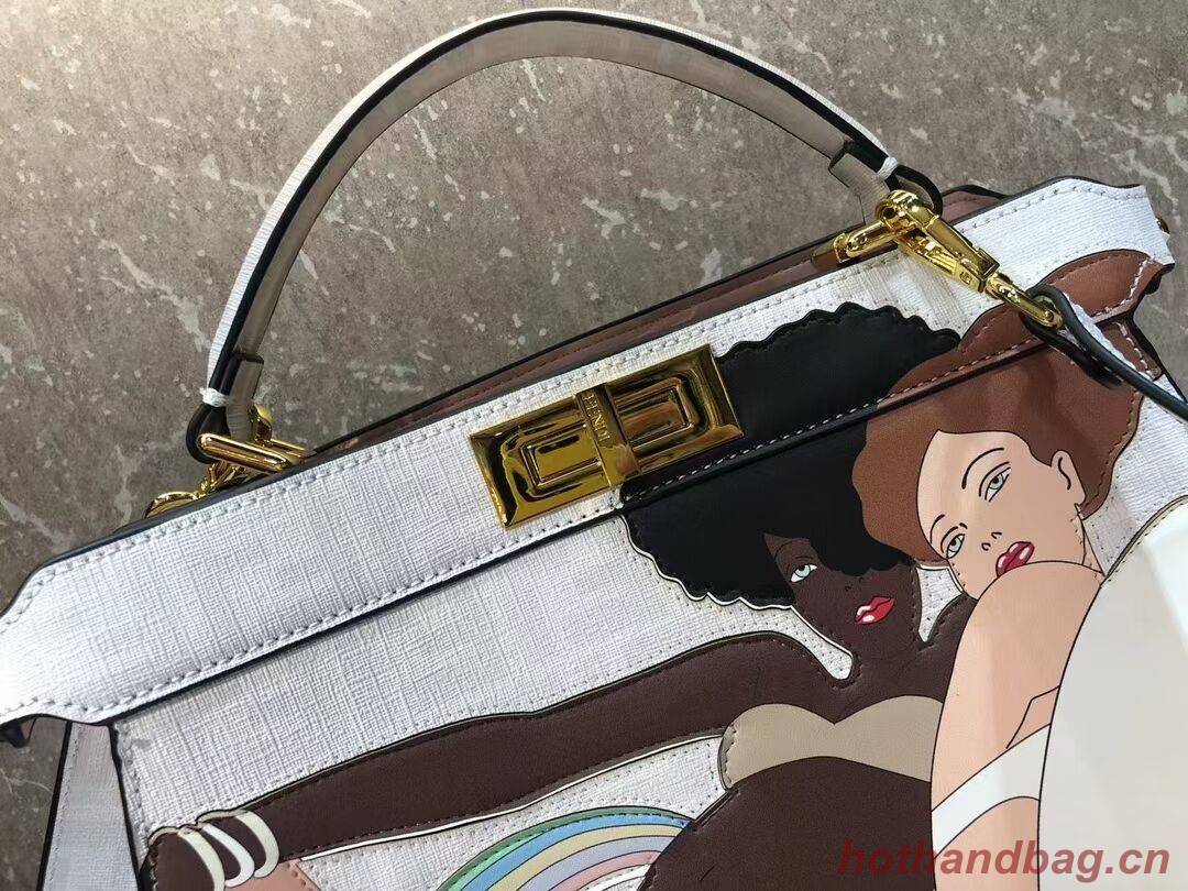 Fendi Peekaboo ISeeU FF printed silk bag F1983 white Fendi Peekaboo ISeeU FF printed silk bag F1983 white