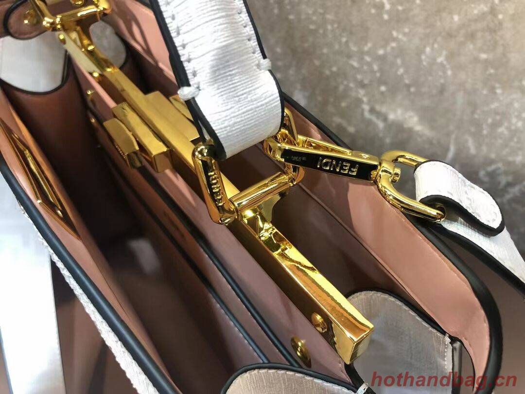 Fendi Peekaboo ISeeU FF printed silk bag F1983 white Fendi Peekaboo ISeeU FF printed silk bag F1983 white