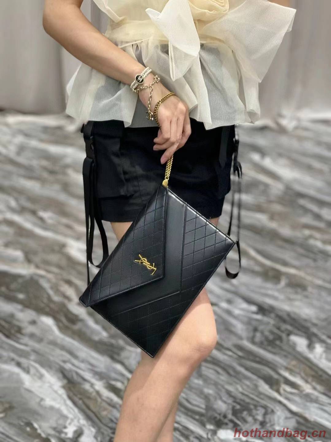 SAINT LAURENT GABY DOUBLE-FLAP CHAIN POUCH IN LAMBSKIN 6855961 black SAINT LAURENT GABY DOUBLE-FLAP CHAIN POUCH IN LAMBSKIN 6855961 black