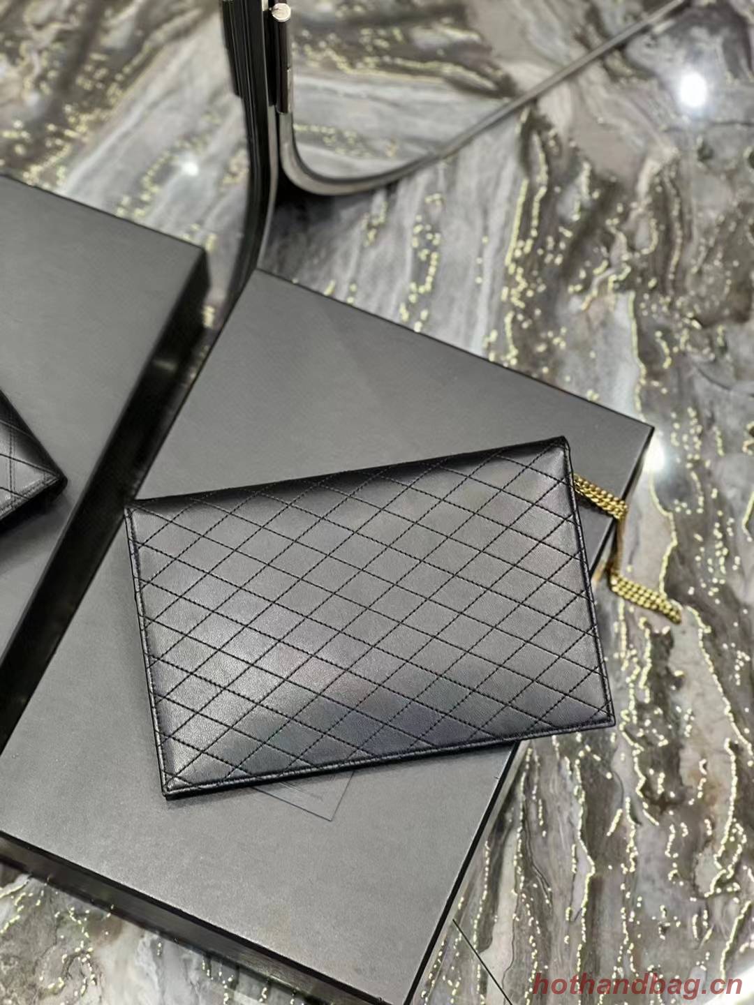 SAINT LAURENT GABY DOUBLE-FLAP CHAIN POUCH IN LAMBSKIN 6855961 black SAINT LAURENT GABY DOUBLE-FLAP CHAIN POUCH IN LAMBSKIN 6855961 black