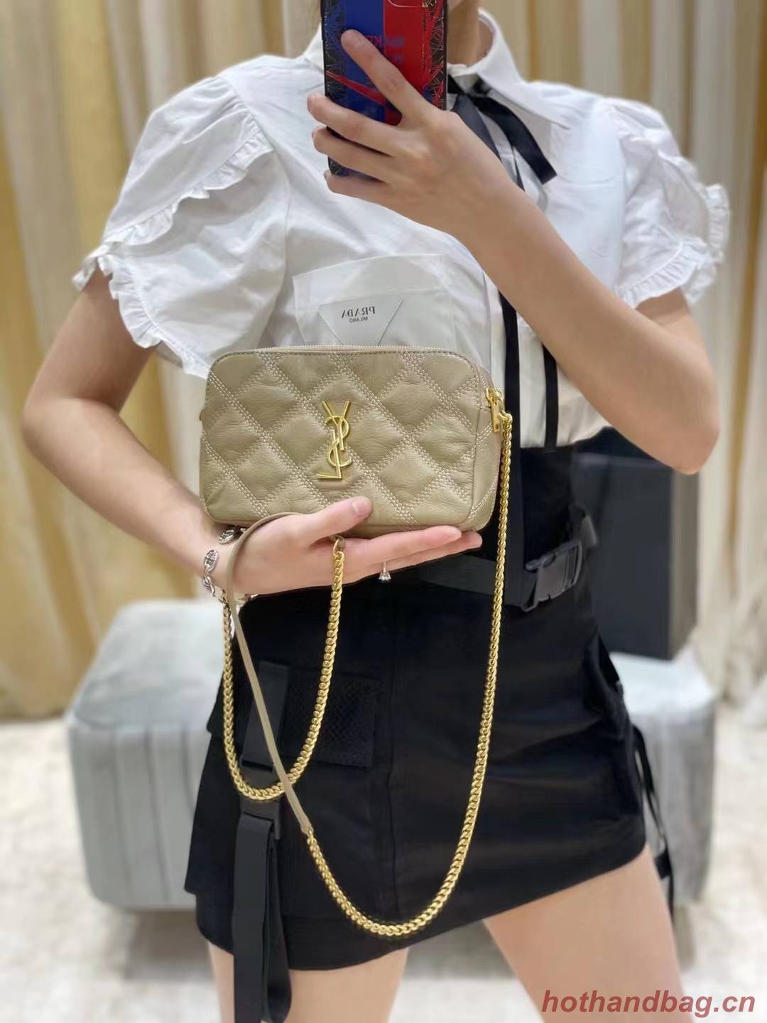 SAINT LAURENT MONOGRAM CHAIN WALLET IN LEATHER 655941 BEIGE SAINT LAURENT MONOGRAM CHAIN WALLET IN LEATHER 655941 BEIGE