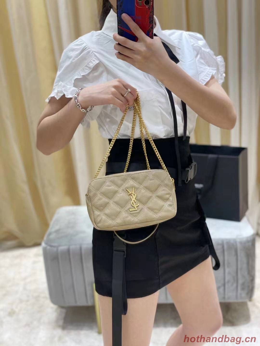 SAINT LAURENT MONOGRAM CHAIN WALLET IN LEATHER 655941 BEIGE SAINT LAURENT MONOGRAM CHAIN WALLET IN LEATHER 655941 BEIGE