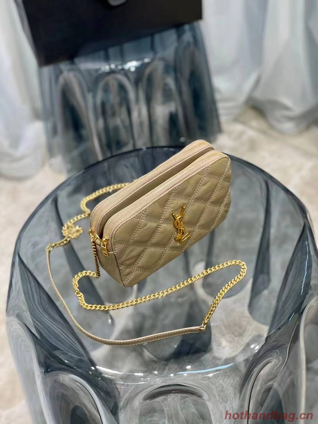 SAINT LAURENT MONOGRAM CHAIN WALLET IN LEATHER 655941 BEIGE SAINT LAURENT MONOGRAM CHAIN WALLET IN LEATHER 655941 BEIGE