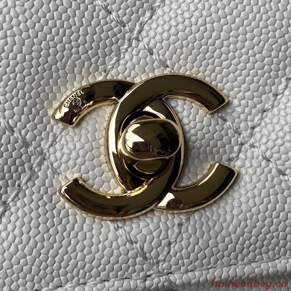 chanel mini flap bag original caviar leather with top handle white AS2215 gold-tone chanel mini flap bag original caviar leather with top handle white AS2215 gold-tone