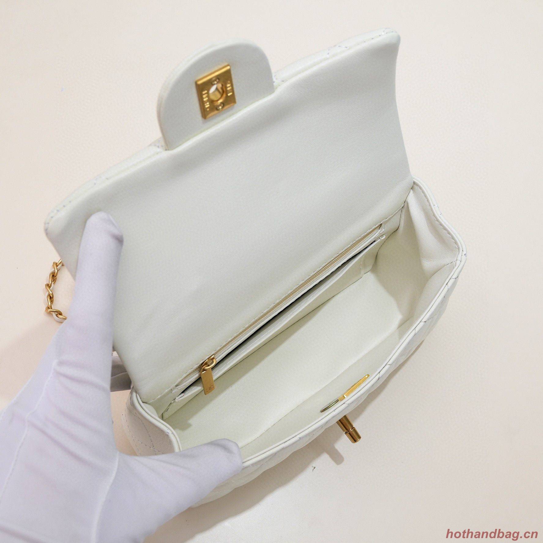 CHANEL 22B mini CF flap bag with Gold hardware top handle AS2431 White CHANEL 22B mini CF flap bag with Gold hardware top handle AS2431 White