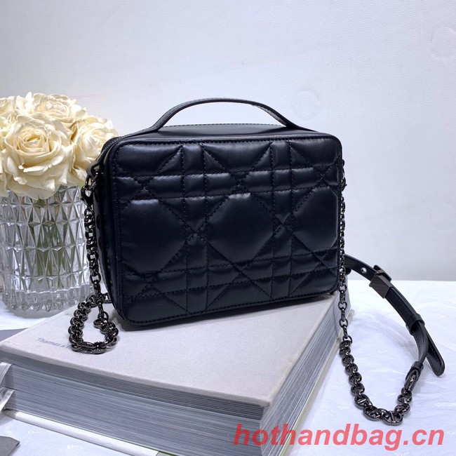 DIOR CARO BOX BAG WITH CHAIN Black Quilted Macrocannage Calfskin S5140B
