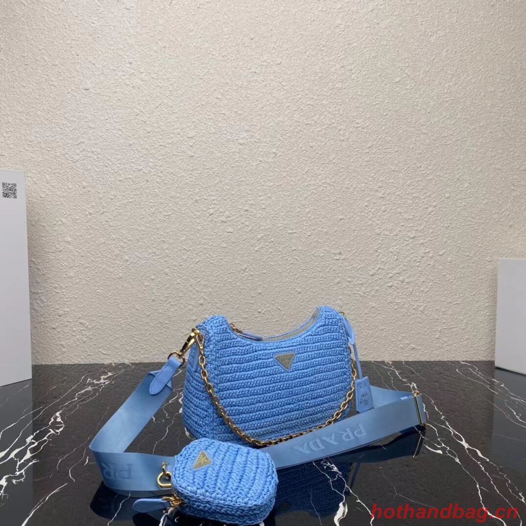 Prada Re-Edition 2005 raffia bag 1BH204 sky blue Prada Re-Edition 2005 raffia bag 1BH204 sky blue