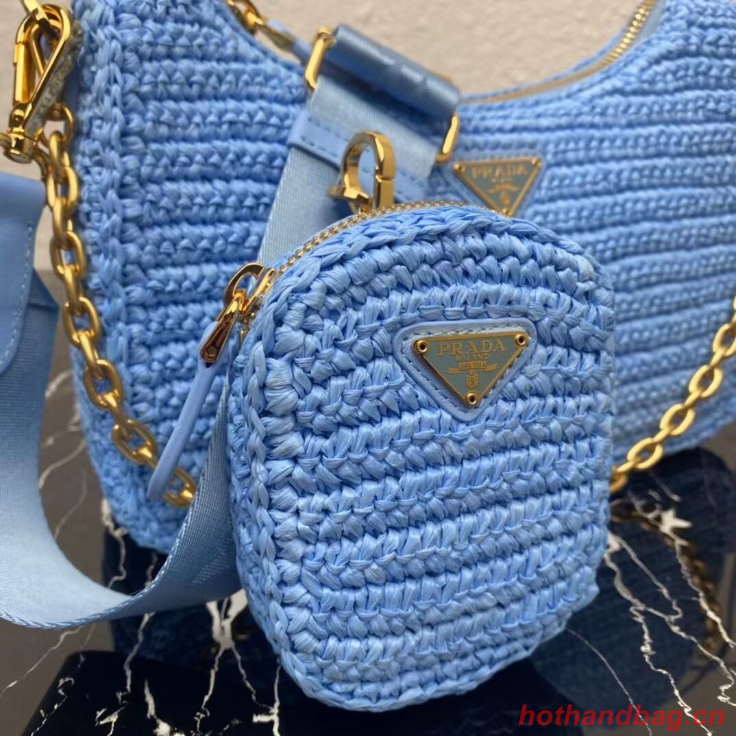 Prada Re-Edition 2005 raffia bag 1BH204 sky blue Prada Re-Edition 2005 raffia bag 1BH204 sky blue