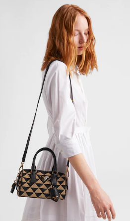 Prada Symbole embroidered jacquard fabric top-handle bag 1BB846 black Prada Symbole embroidered jacquard fabric top-handle bag 1BB846 black