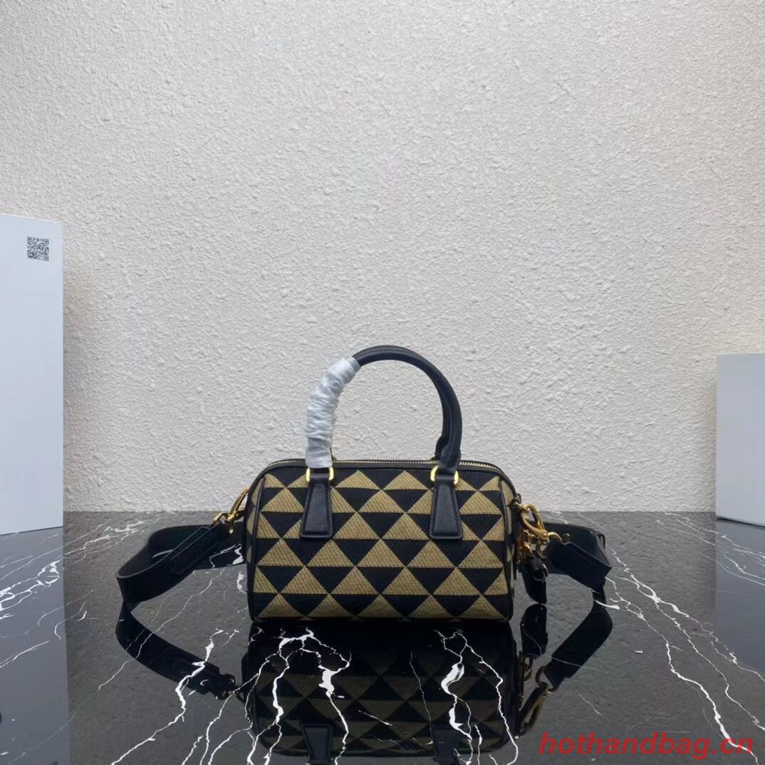 Prada Symbole embroidered jacquard fabric top-handle bag 1BB846 black Prada Symbole embroidered jacquard fabric top-handle bag 1BB846 black