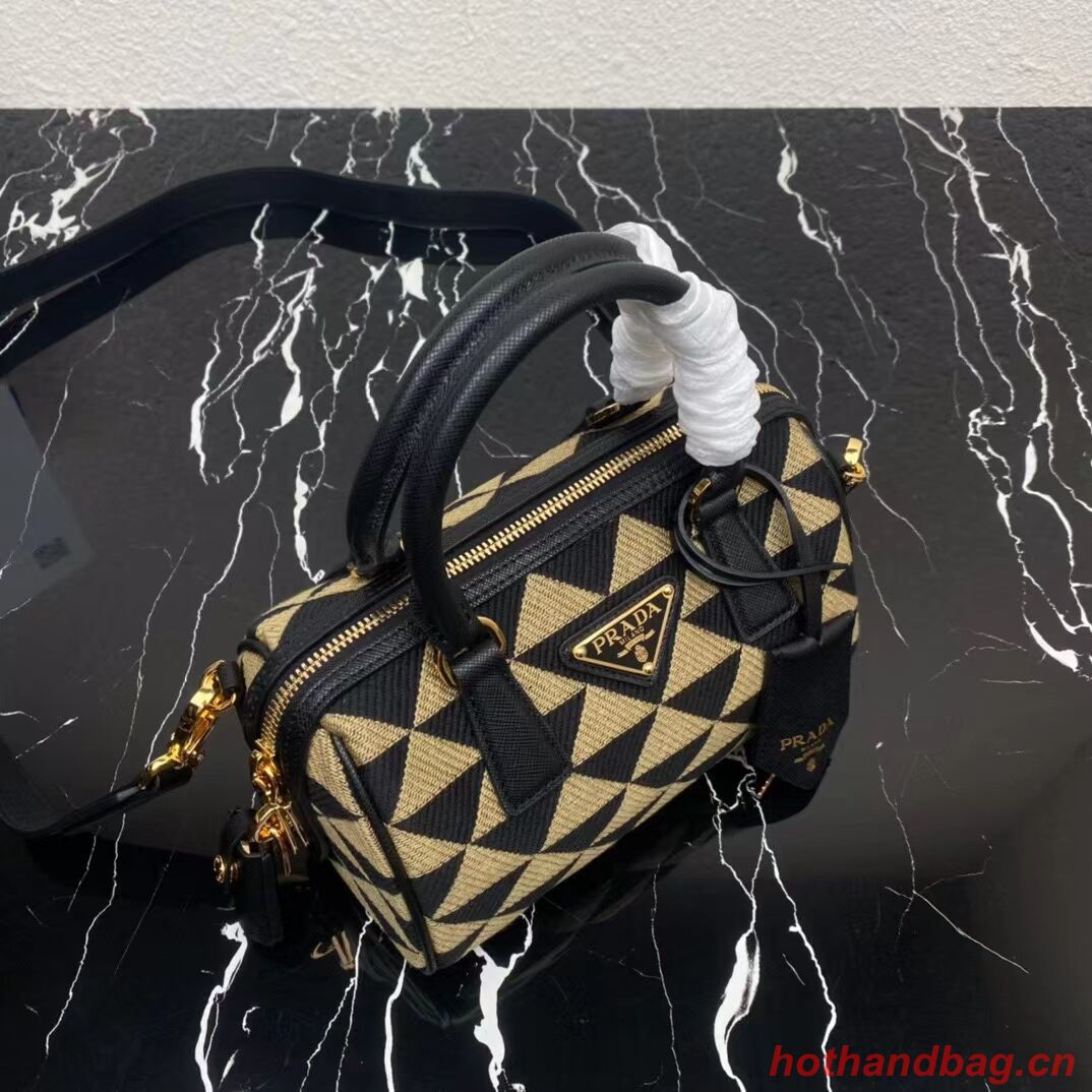 Prada Symbole embroidered jacquard fabric top-handle bag 1BB846 black Prada Symbole embroidered jacquard fabric top-handle bag 1BB846 black