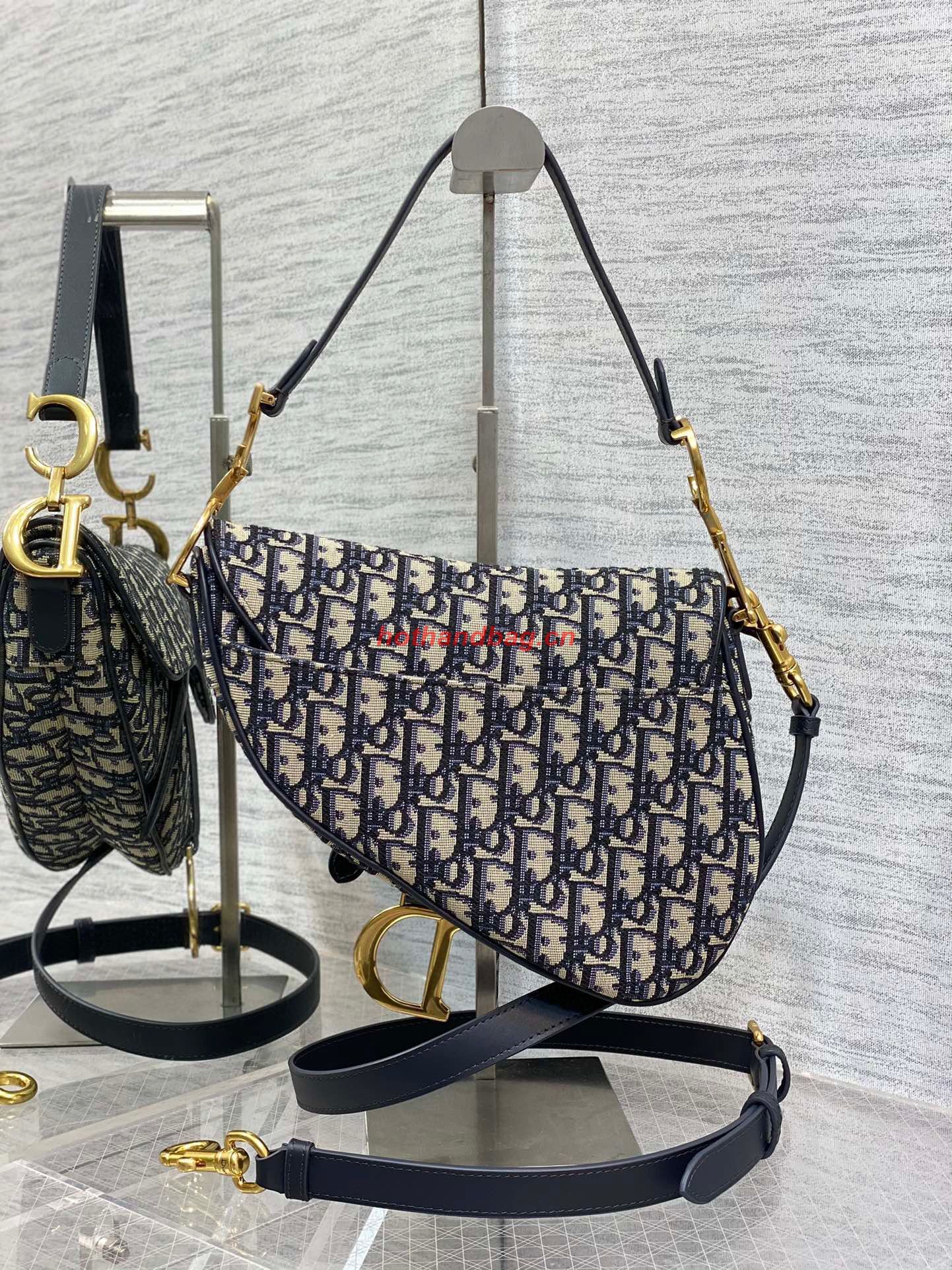Dior Saddle Bag with Strap Oblique Jacquard M0488 Blue Dior Saddle Bag with Strap Oblique Jacquard M0488 Blue