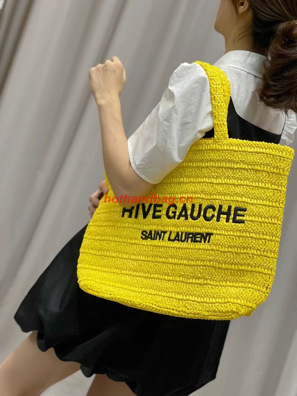 SAINT LAURENT RIVE GAUCHE SUPPLE TOTE BAG IN RAFFIA CROCHET 688864 yellow SAINT LAURENT RIVE GAUCHE SUPPLE TOTE BAG IN RAFFIA CROCHET 688864 yellow