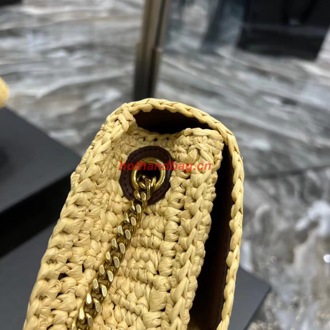 SAINT LAUREN KATE 99 CHAIN BAG WITH TASSEL IN RAFFIA Y664276 apricot SAINT LAUREN KATE 99 CHAIN BAG WITH TASSEL IN RAFFIA Y664276 apricot