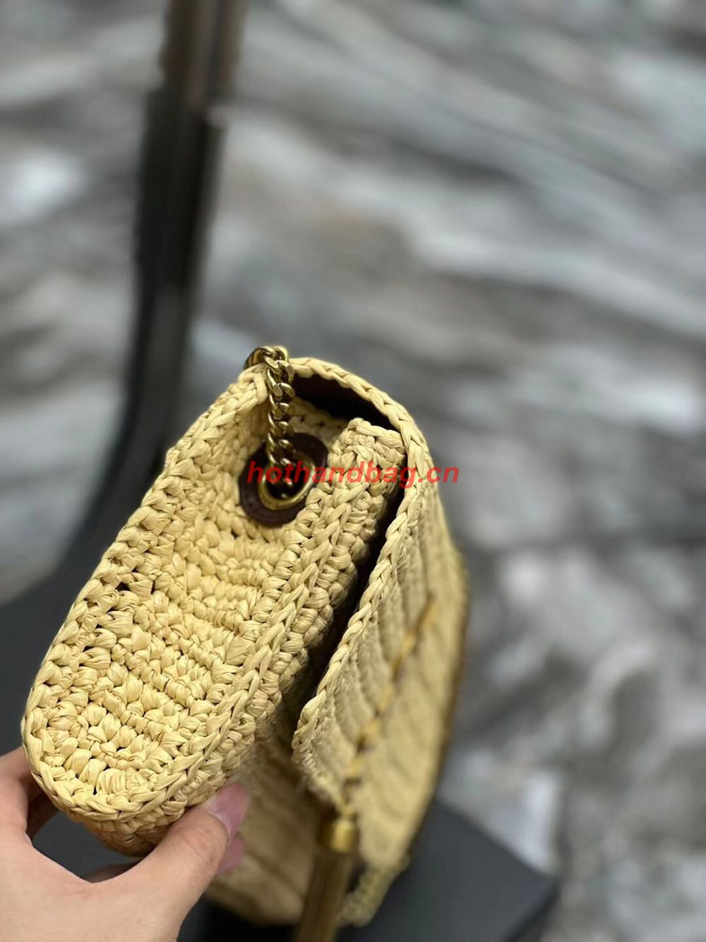 SAINT LAUREN KATE 99 CHAIN BAG WITH TASSEL IN RAFFIA Y664276 apricot SAINT LAUREN KATE 99 CHAIN BAG WITH TASSEL IN RAFFIA Y664276 apricot