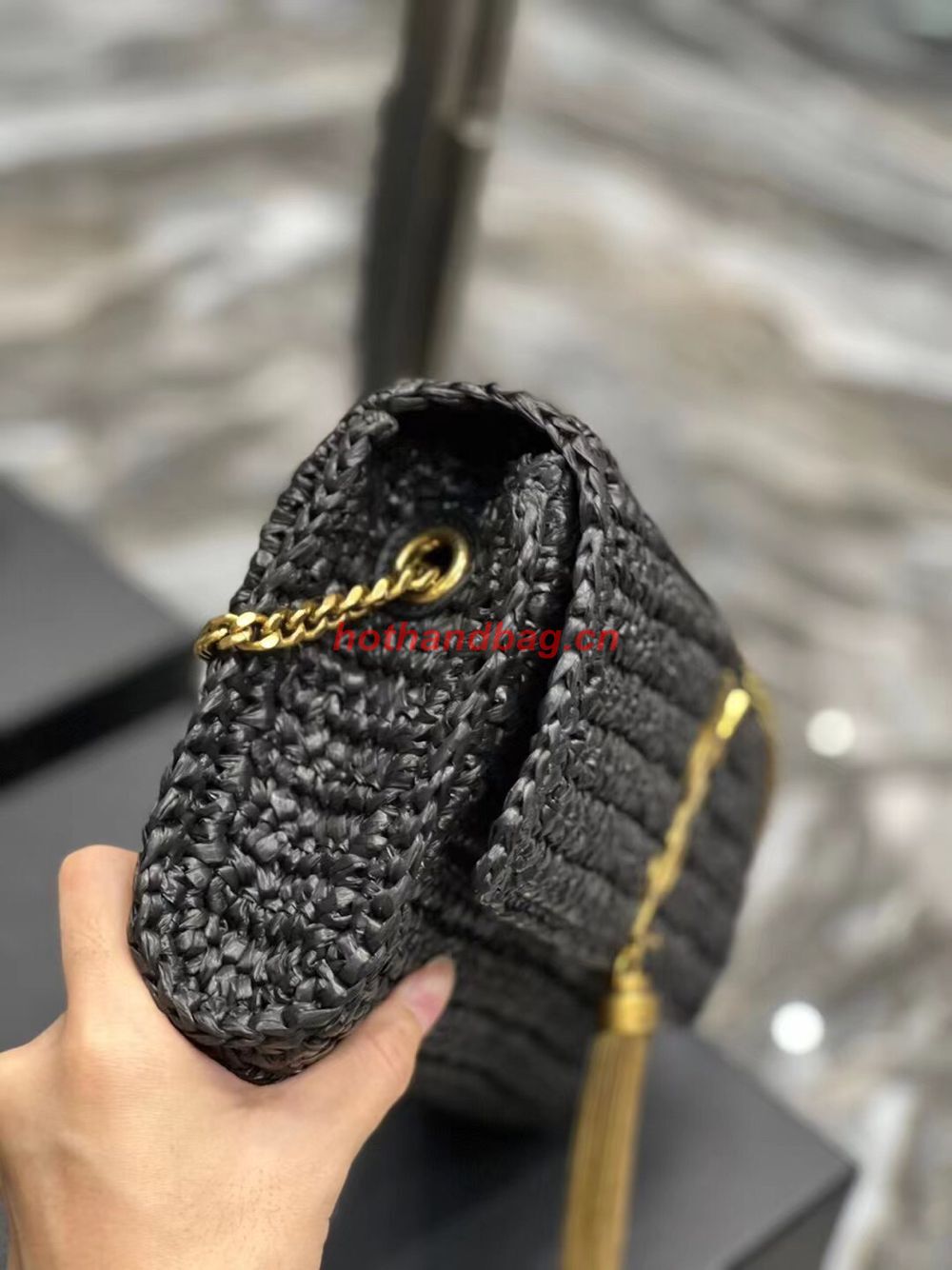 SAINT LAUREN KATE 99 CHAIN BAG WITH TASSEL IN RAFFIA Y664276 black SAINT LAUREN KATE 99 CHAIN BAG WITH TASSEL IN RAFFIA Y664276 black