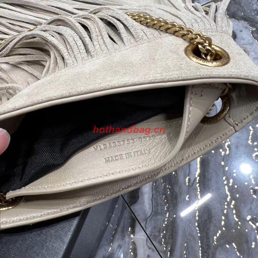 SAINT LAURENT SMALL CHAIN BAG IN LIGHT SUEDE WITH FRINGES 683378 GRAY SAINT LAURENT SMALL CHAIN BAG IN LIGHT SUEDE WITH FRINGES 683378 GRAY