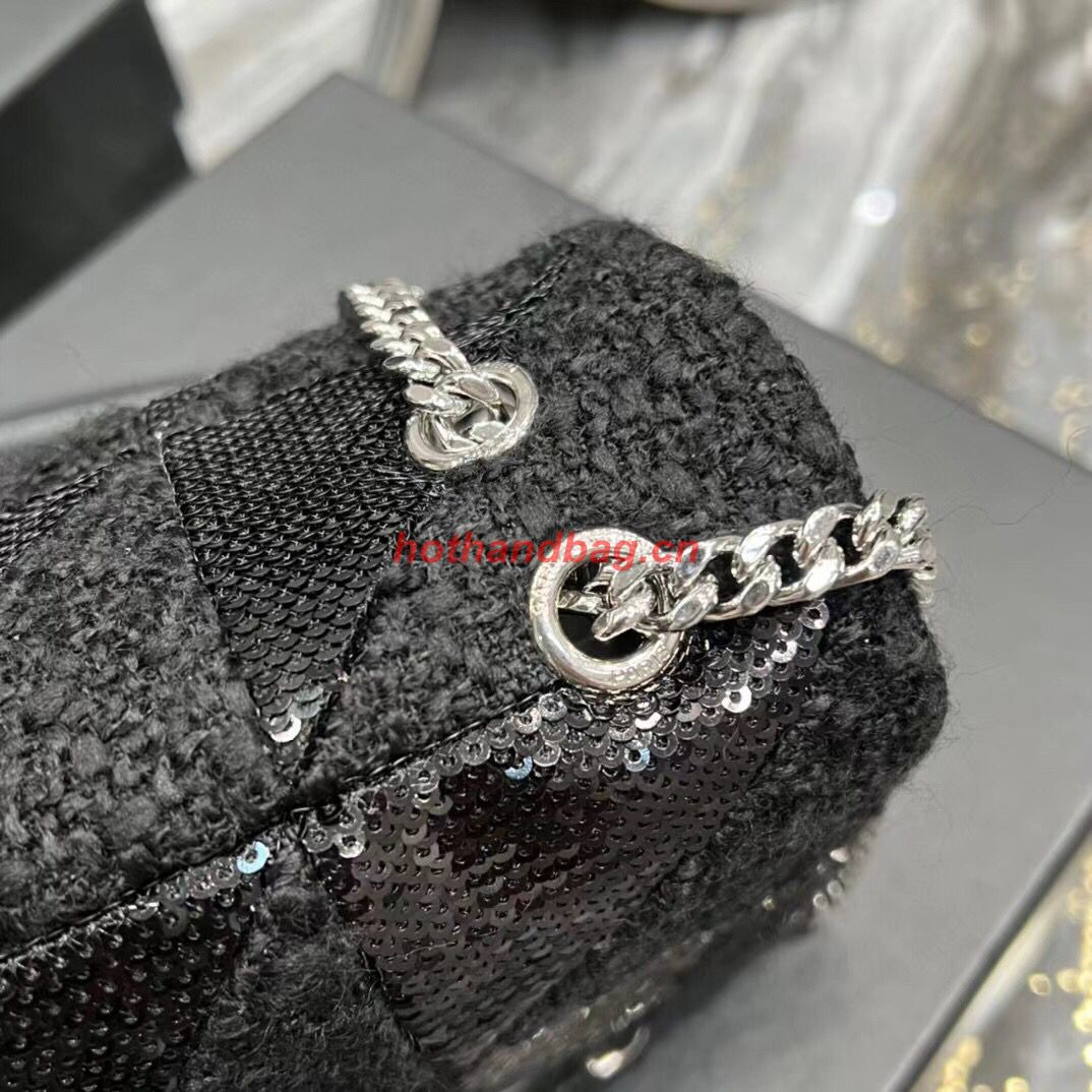 SAINT LAURENT JAMIE MEDIUM CHAIN BAG CARRE RIVE GAUCHE IN SEQUINS AND SEQUINED TWEED 515821 BLACK SAINT LAURENT JAMIE MEDIUM CHAIN BAG CARRE RIVE GAUCHE IN SEQUINS AND SEQUINED TWEED 515821 BLACK