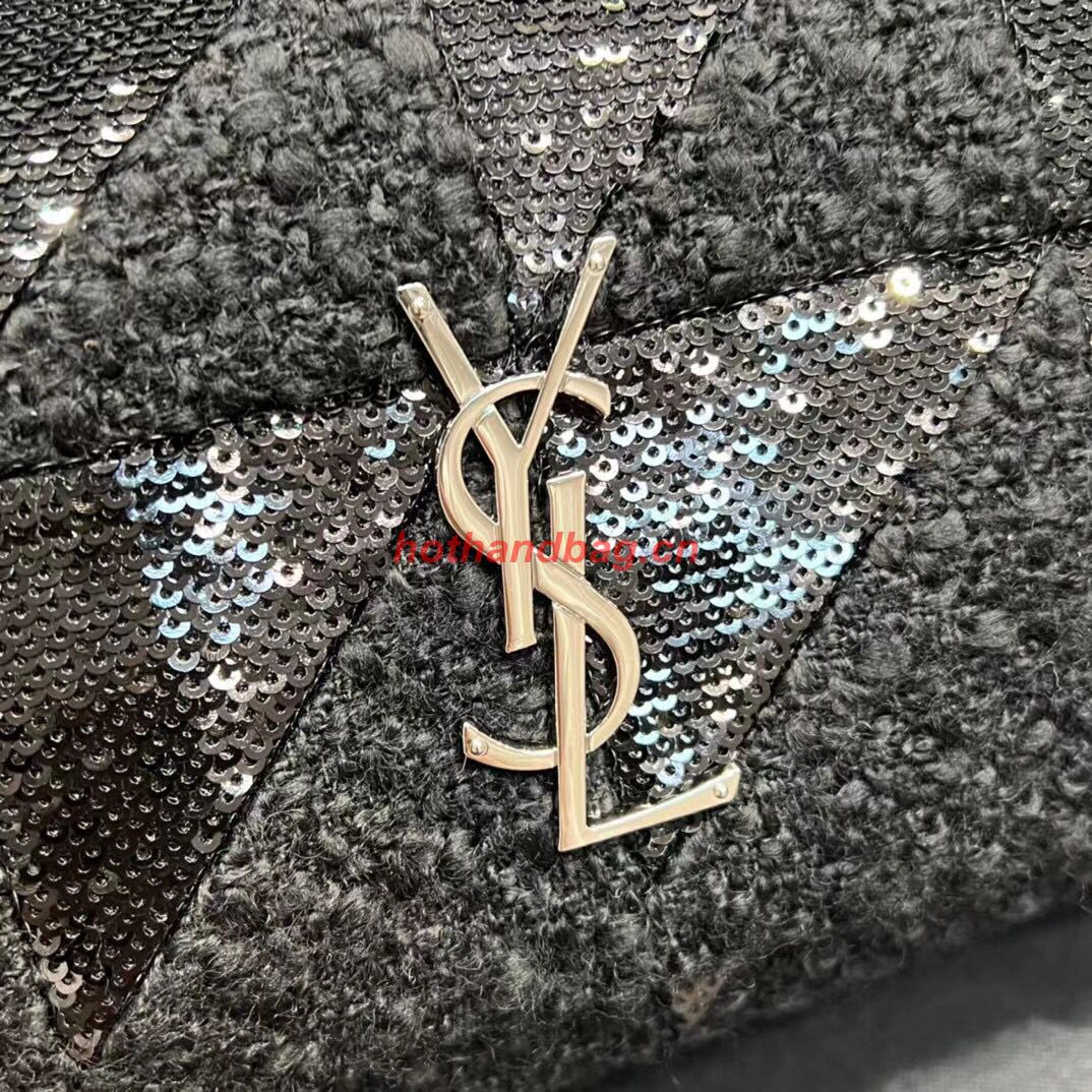 SAINT LAURENT JAMIE MEDIUM CHAIN BAG CARRE RIVE GAUCHE IN SEQUINS AND SEQUINED TWEED 515821 BLACK SAINT LAURENT JAMIE MEDIUM CHAIN BAG CARRE RIVE GAUCHE IN SEQUINS AND SEQUINED TWEED 515821 BLACK