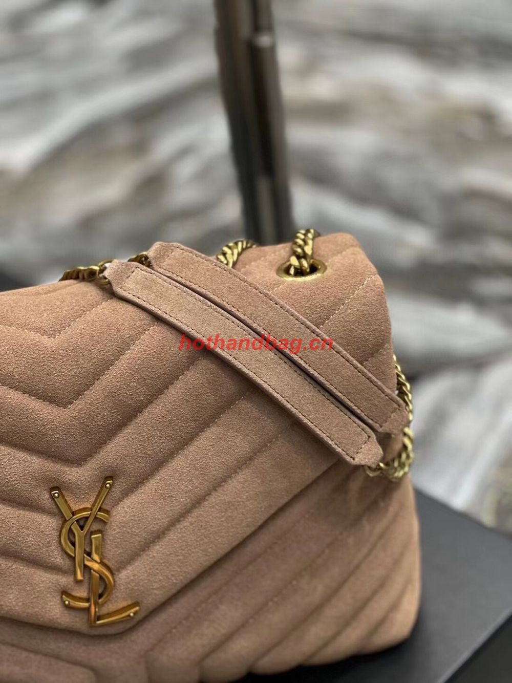 SAINT LAURENT LOULOU CHAIN BAG IN QUILTED Y SUEDE 487216 TAUPE SAINT LAURENT LOULOU CHAIN BAG IN QUILTED Y SUEDE 487216 TAUPE
