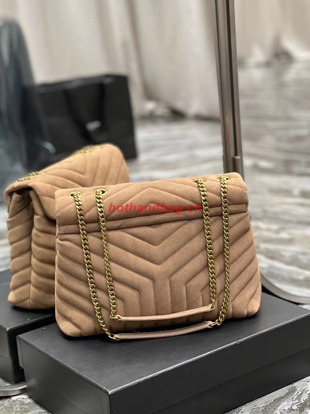 SAINT LAURENT LOULOU CHAIN BAG IN QUILTED Y SUEDE 487216 TAUPE SAINT LAURENT LOULOU CHAIN BAG IN QUILTED Y SUEDE 487216 TAUPE