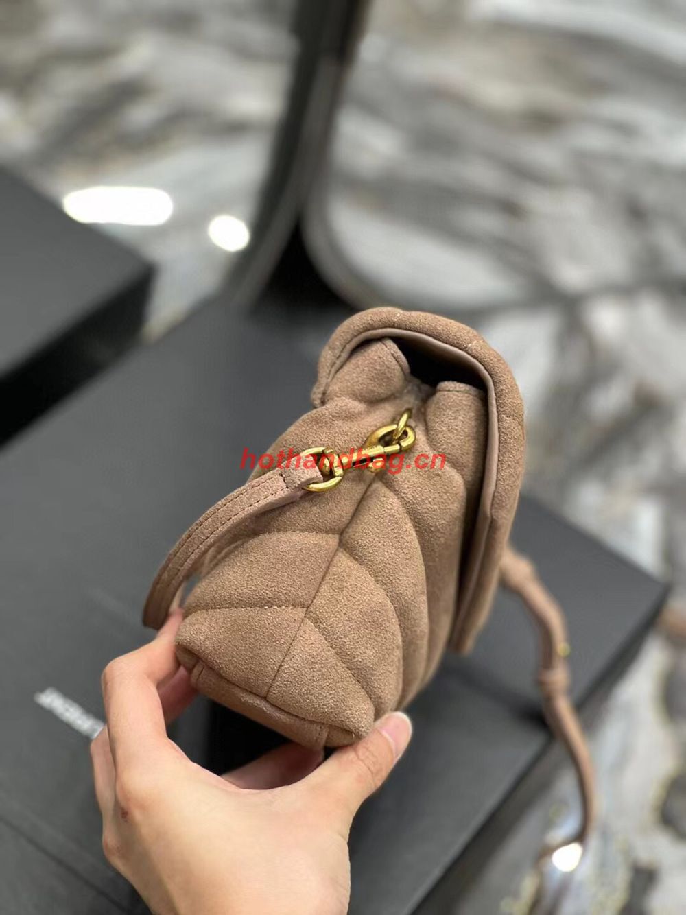 SAINT LAURENT LOULOU SMALL CHAIN BAG IN QUILTED Y SUEDE 4946991 TAUPE SAINT LAURENT LOULOU SMALL CHAIN BAG IN QUILTED Y SUEDE 4946991 TAUPE