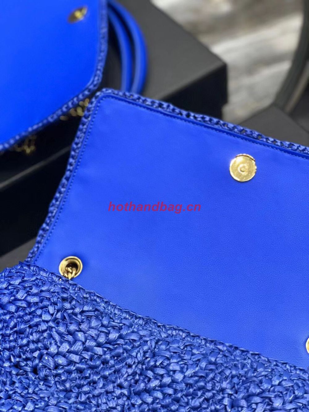 SAINT LAURENT JAMIE MEDIUM CHAIN BAG CARRE RIVE GAUCHE IN CROCHET RAFFIA AND SMOOTH LEATHER 515821 BLUE SAINT LAURENT JAMIE MEDIUM CHAIN BAG CARRE RIVE GAUCHE IN CROCHET RAFFIA AND SMOOTH LEATHER 515821 BLUE