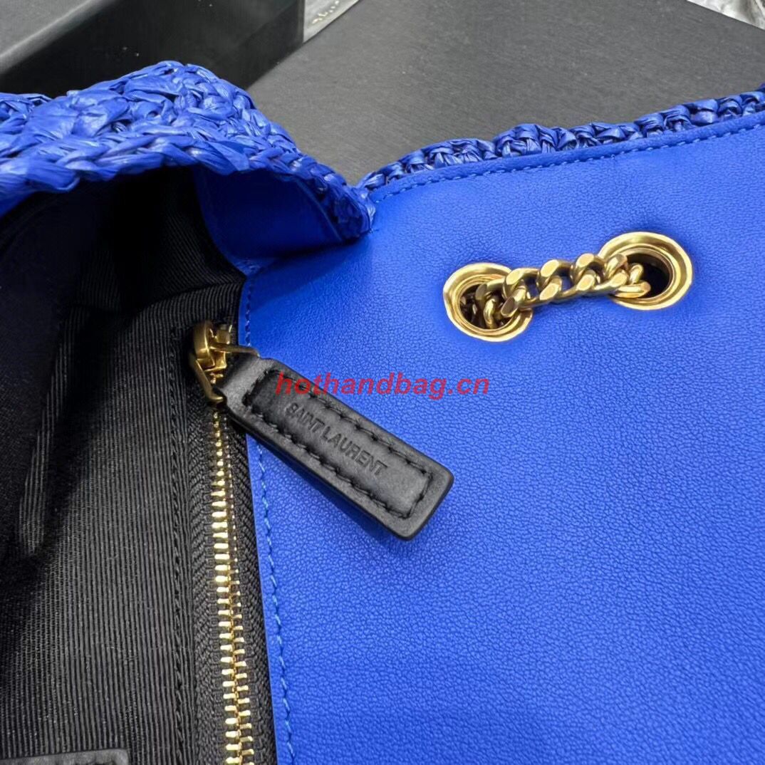SAINT LAURENT JAMIE MEDIUM CHAIN BAG CARRE RIVE GAUCHE IN CROCHET RAFFIA AND SMOOTH LEATHER 515821 BLUE SAINT LAURENT JAMIE MEDIUM CHAIN BAG CARRE RIVE GAUCHE IN CROCHET RAFFIA AND SMOOTH LEATHER 515821 BLUE