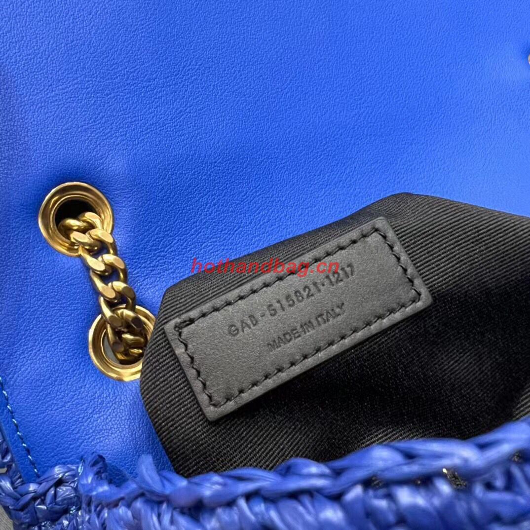 SAINT LAURENT JAMIE MEDIUM CHAIN BAG CARRE RIVE GAUCHE IN CROCHET RAFFIA AND SMOOTH LEATHER 515821 BLUE SAINT LAURENT JAMIE MEDIUM CHAIN BAG CARRE RIVE GAUCHE IN CROCHET RAFFIA AND SMOOTH LEATHER 515821 BLUE