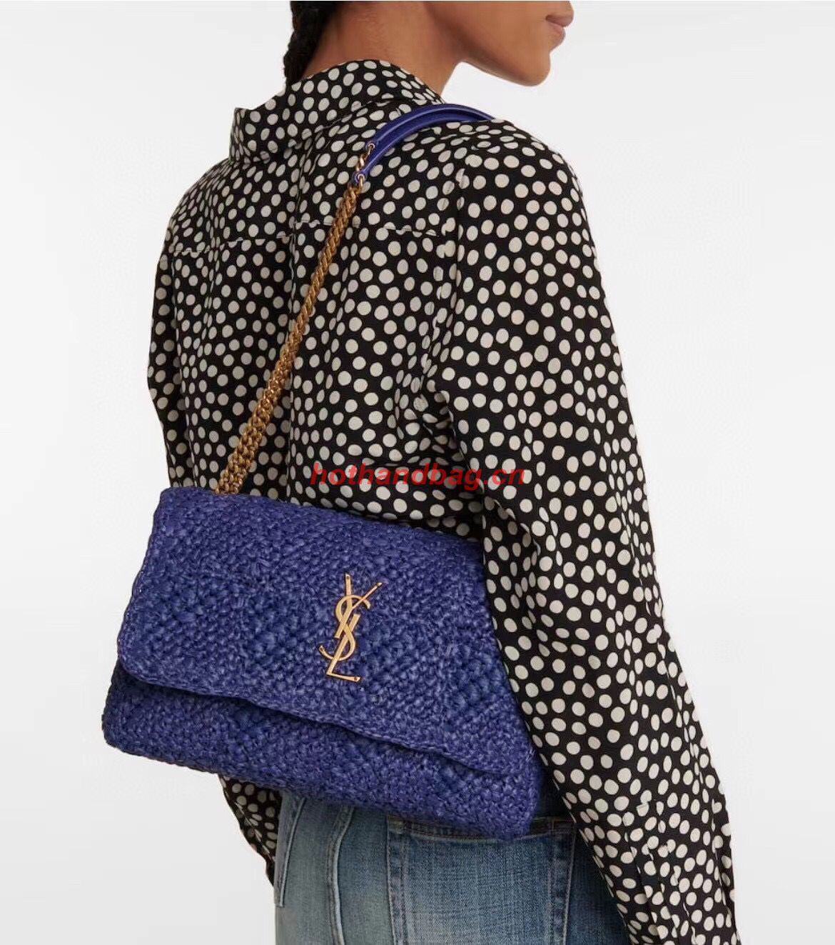 SAINT LAURENT JAMIE MEDIUM CHAIN BAG CARRE RIVE GAUCHE IN CROCHET RAFFIA AND SMOOTH LEATHER 515821 BLUE SAINT LAURENT JAMIE MEDIUM CHAIN BAG CARRE RIVE GAUCHE IN CROCHET RAFFIA AND SMOOTH LEATHER 515821 BLUE