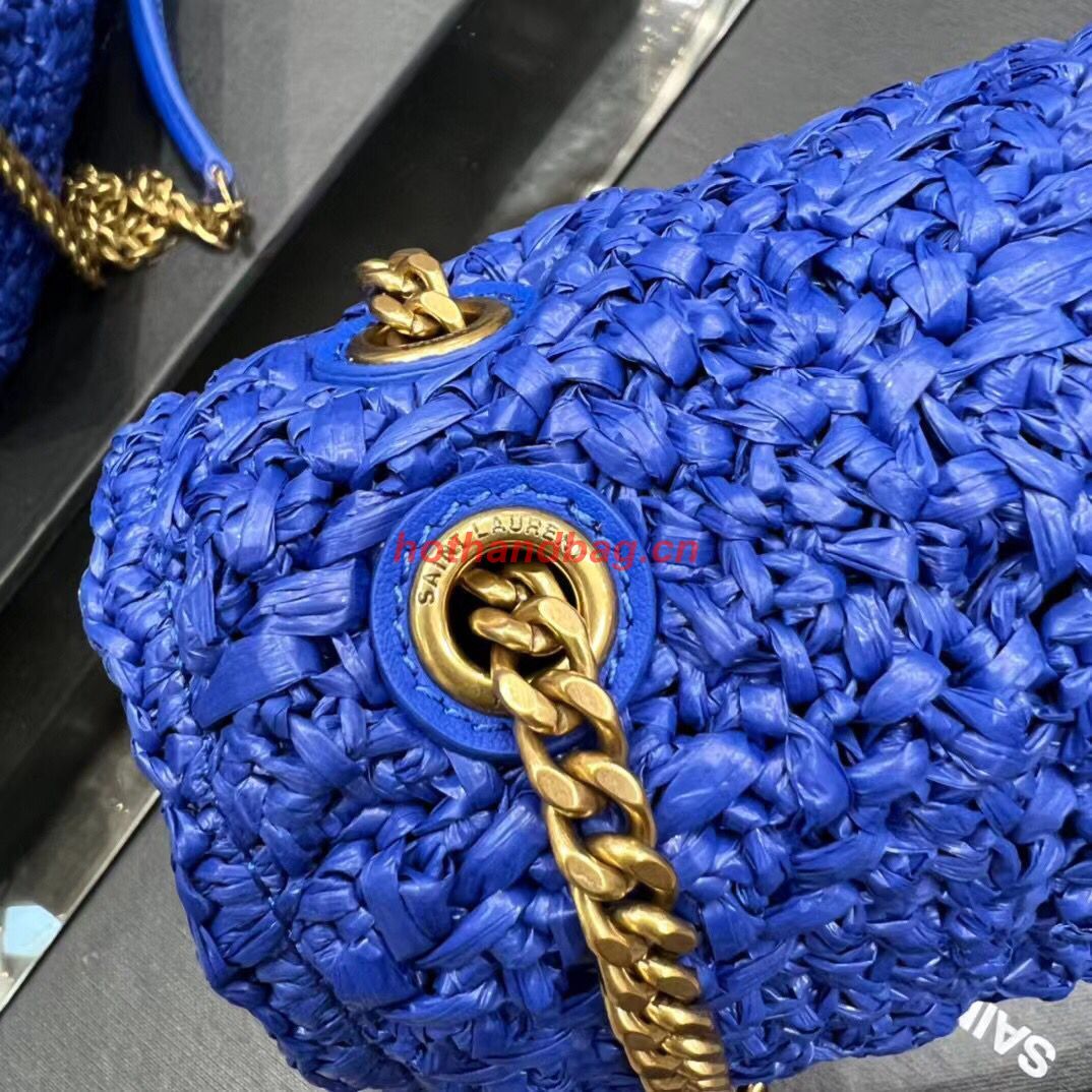SAINT LAURENT JAMIE MEDIUM CHAIN BAG CARRE RIVE GAUCHE IN CROCHET RAFFIA AND SMOOTH LEATHER 515821 BLUE SAINT LAURENT JAMIE MEDIUM CHAIN BAG CARRE RIVE GAUCHE IN CROCHET RAFFIA AND SMOOTH LEATHER 515821 BLUE