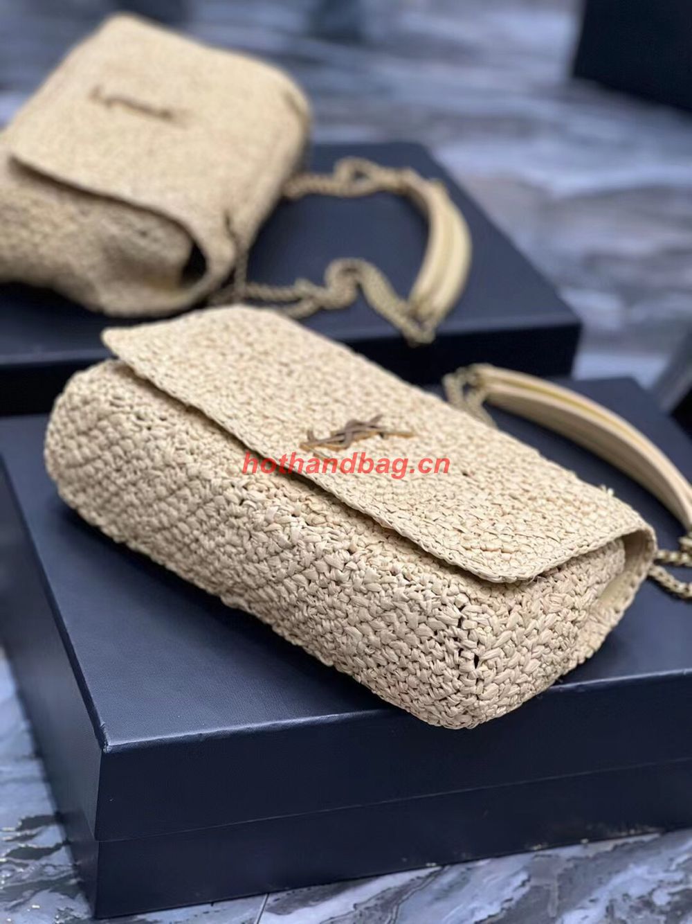 SAINT LAURENT JAMIE MEDIUM CHAIN BAG CARRE RIVE GAUCHE IN CROCHET RAFFIA AND SMOOTH LEATHER 515821 NATUREL SAINT LAURENT JAMIE MEDIUM CHAIN BAG CARRE RIVE GAUCHE IN CROCHET RAFFIA AND SMOOTH LEATHER 515821 NATUREL
