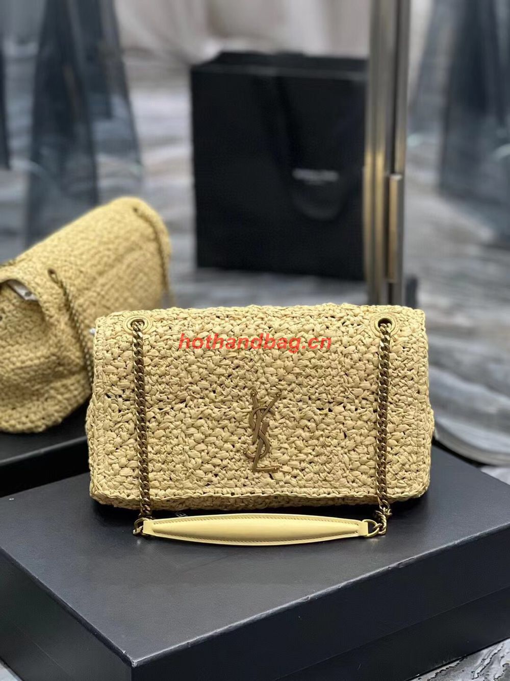 SAINT LAURENT JAMIE MEDIUM CHAIN BAG CARRE RIVE GAUCHE IN CROCHET RAFFIA AND SMOOTH LEATHER 515821 NATUREL SAINT LAURENT JAMIE MEDIUM CHAIN BAG CARRE RIVE GAUCHE IN CROCHET RAFFIA AND SMOOTH LEATHER 515821 NATUREL