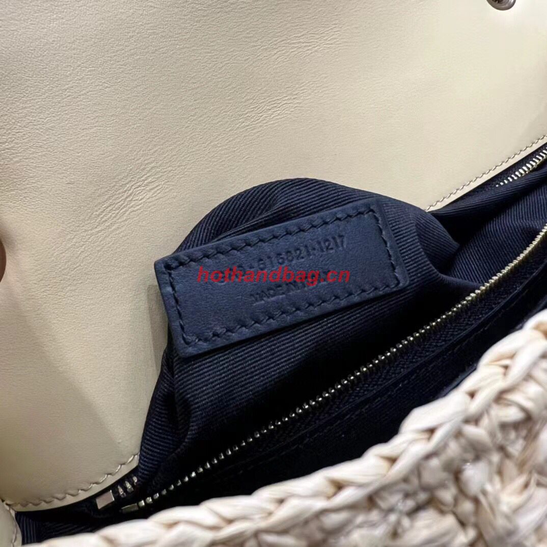 SAINT LAURENT JAMIE MEDIUM CHAIN BAG CARRE RIVE GAUCHE IN CROCHET RAFFIA AND SMOOTH LEATHER 515821 NATUREL SAINT LAURENT JAMIE MEDIUM CHAIN BAG CARRE RIVE GAUCHE IN CROCHET RAFFIA AND SMOOTH LEATHER 515821 NATUREL