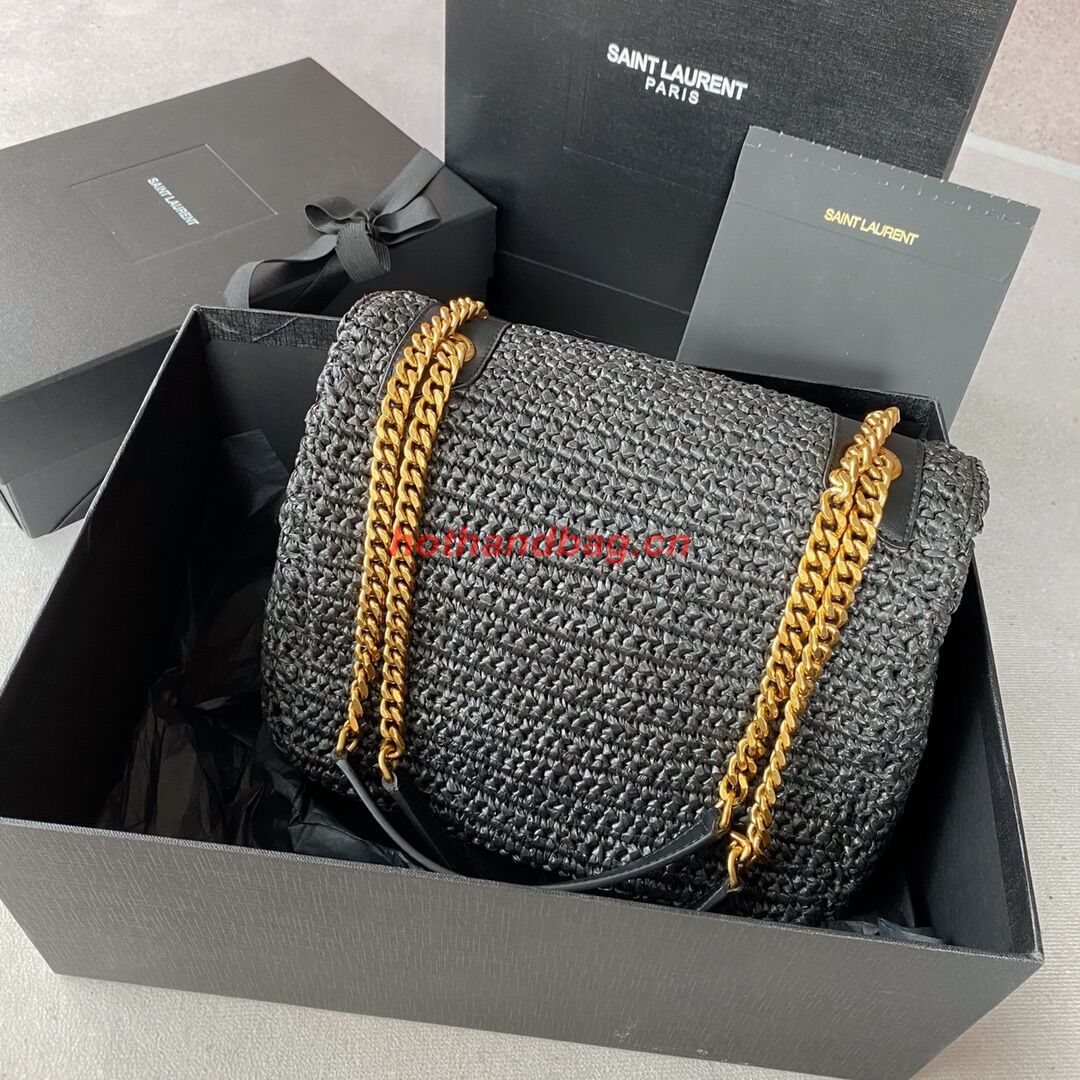 SAINT LAURENT NIKI MEDIUM CHAIN BAG IN RAFFIA 498894 BLACK SAINT LAURENT NIKI MEDIUM CHAIN BAG IN RAFFIA 498894 BLACK