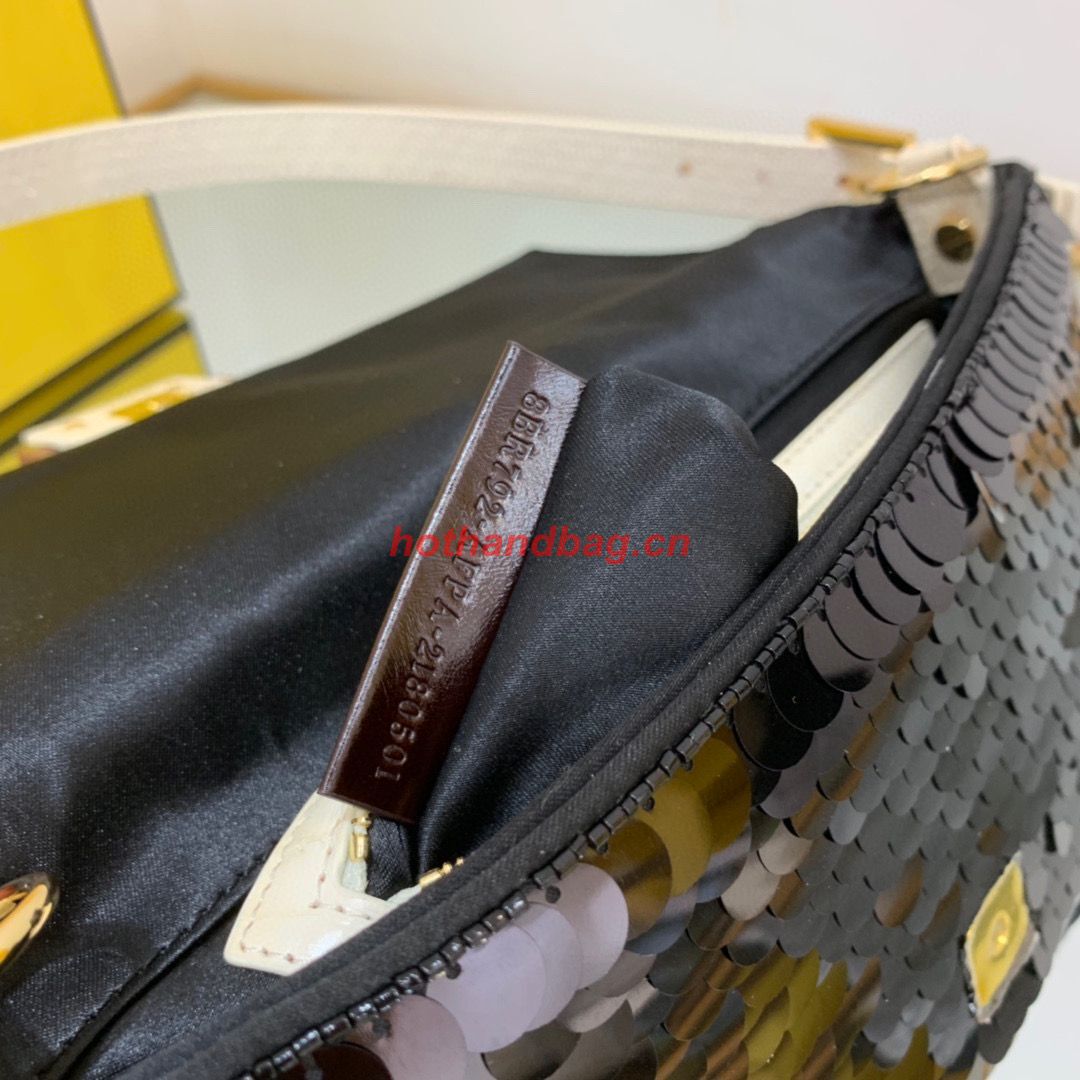 Fendi FF Baguette Gold Metal Sequin Embroidery Bag 2017 Black Fendi FF Baguette Gold Metal Sequin Embroidery Bag 2017 Black